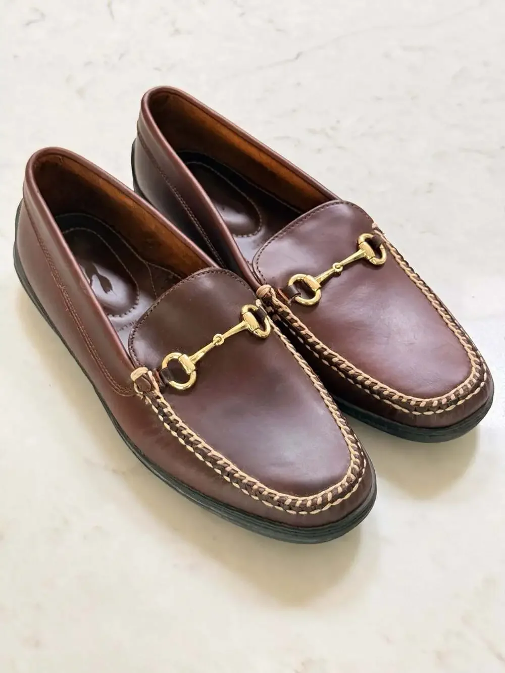 T.B. Phelps Men's Brown Leather Horse Bit Driving Loafers Size 12